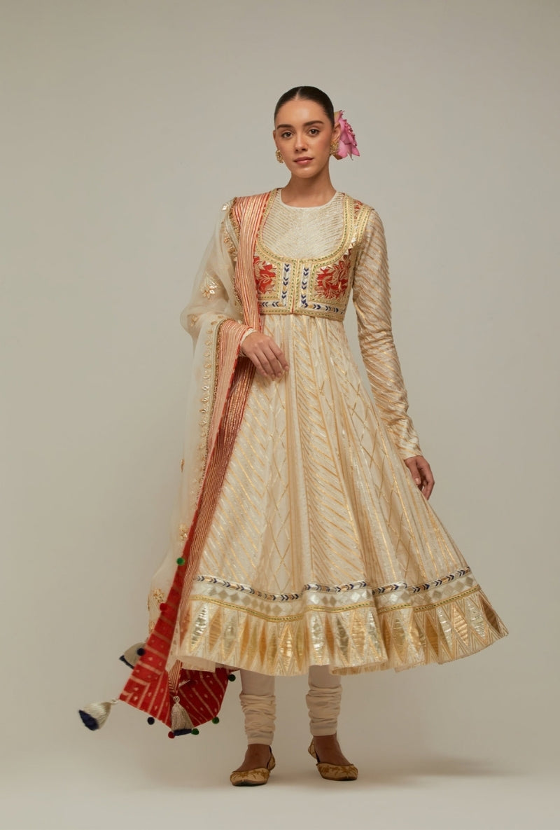 Creme Gota Anarkali Mehreen Jacket Set