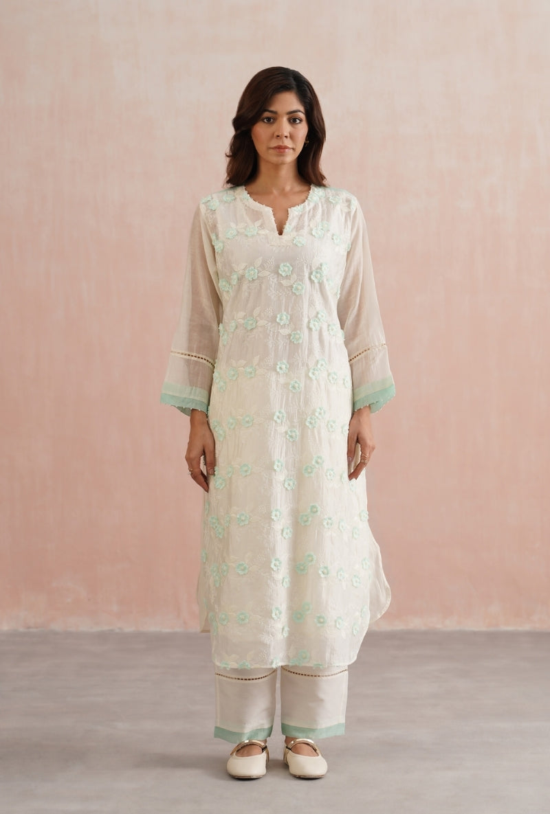 Ivory Pearl Embroidered Prisha Kurta Set