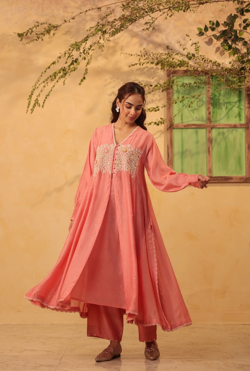 Pink Jacket Style Saaz Kurta Set