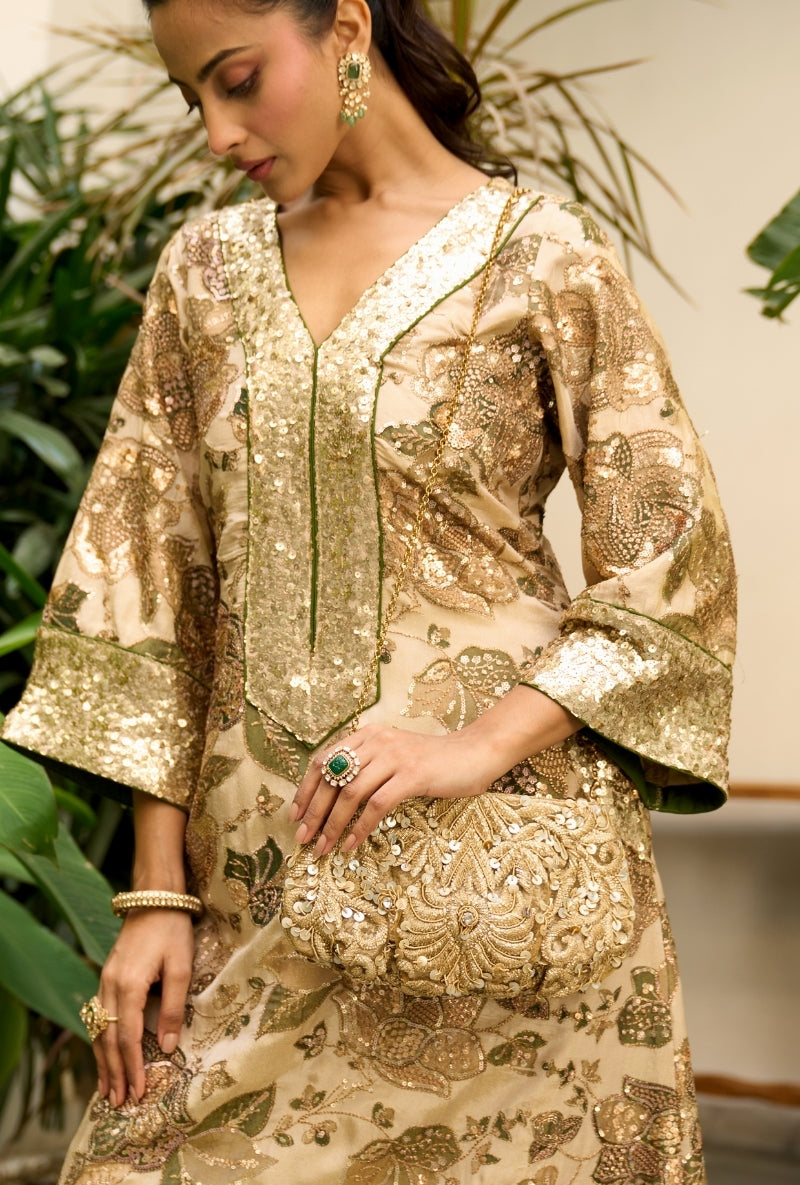 Beige Floral Print Nadira Kurta Set