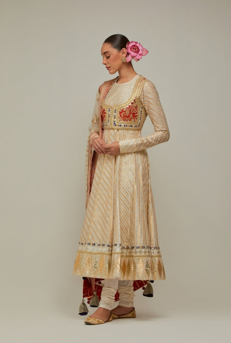 Creme Gota Anarkali Mehreen Jacket Set