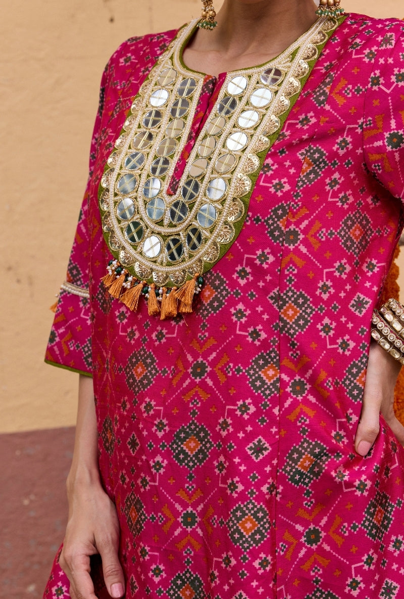 Pink Embroidered Yoke Patola Oorja Salwar Set