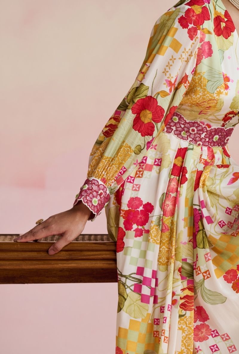 Multi Color Embroidered Waist Band Amara Maxi Dress