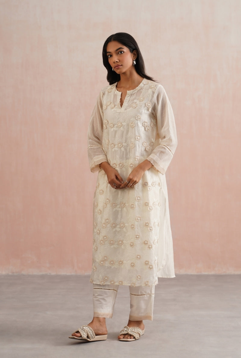 Ivory Pearl Heavy Embroidered Prisha Kurta Set