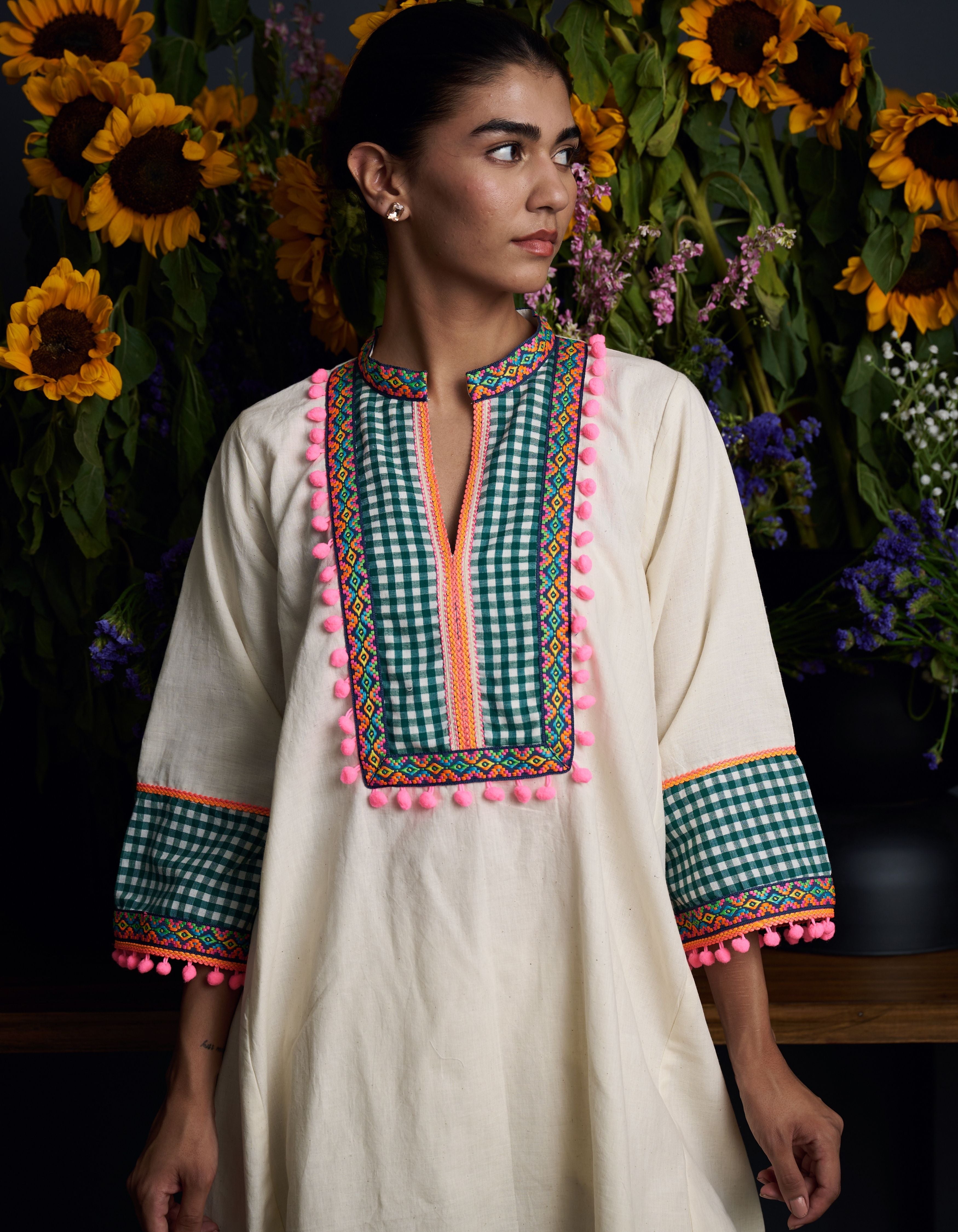 Beige Neon Yoke Charita Nadia Kurta Set