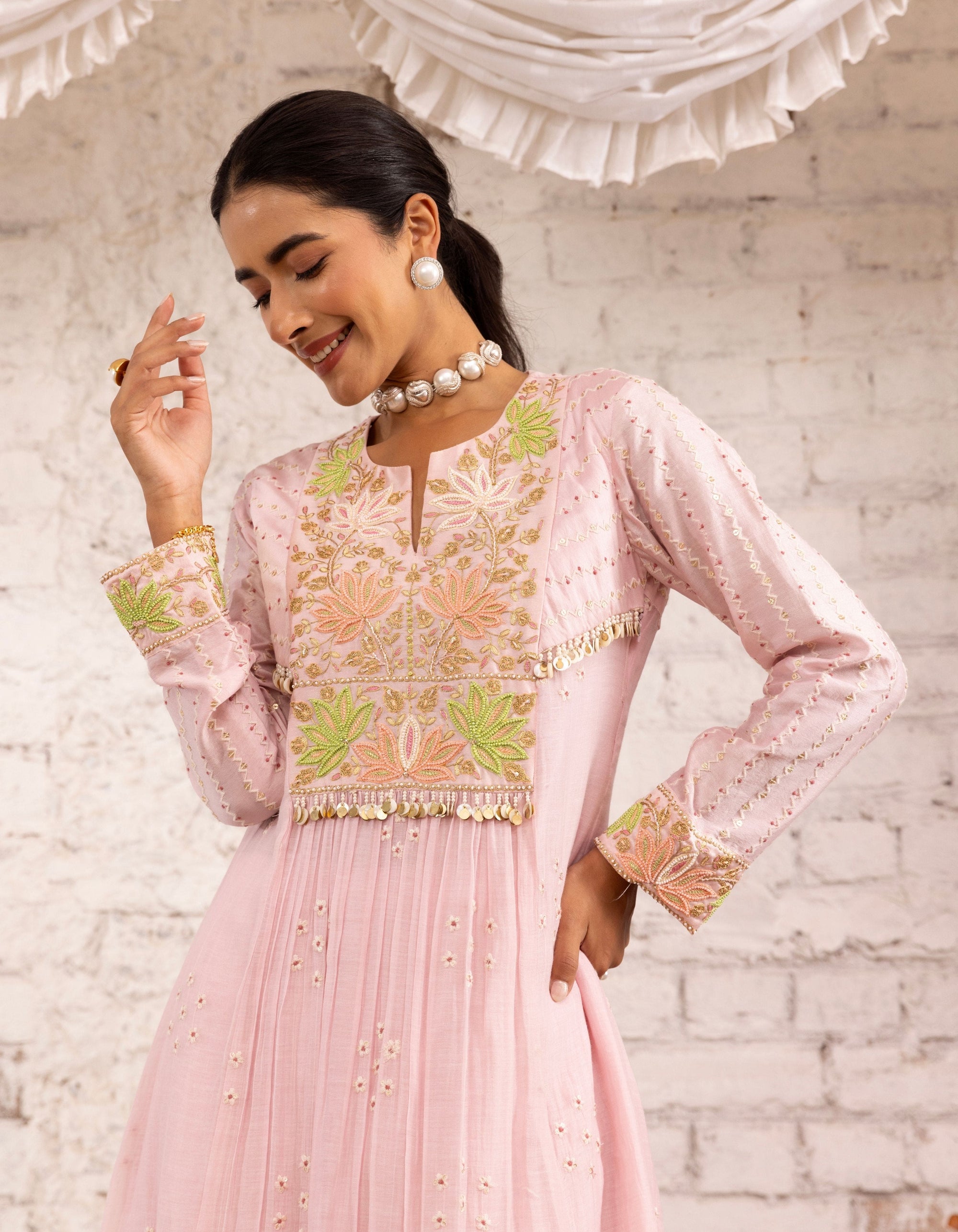 Pink Lotus Yoke Noor Anarkali Kurta Set