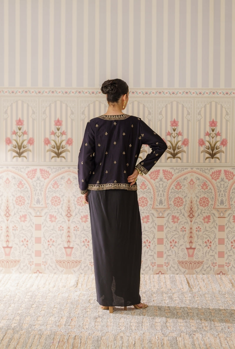 Black Heavy Embroidered Mallika Jacket Set