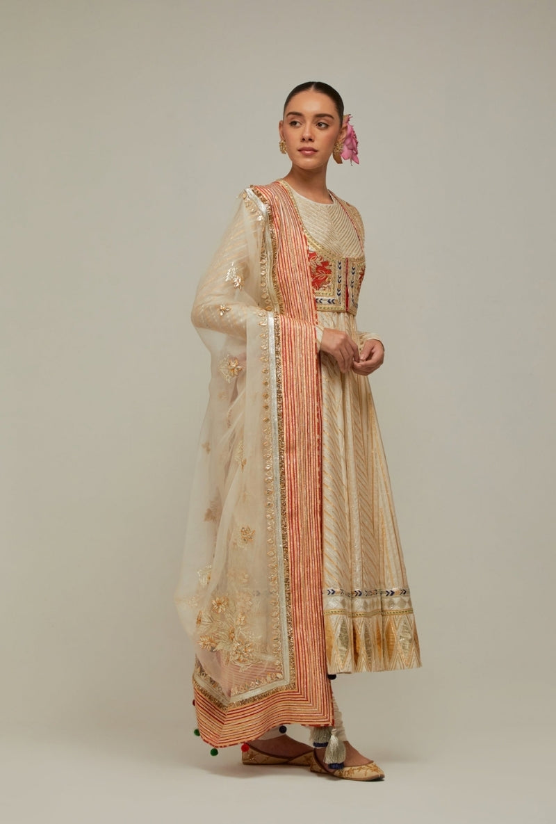 Creme Gota Anarkali Mehreen Jacket Set