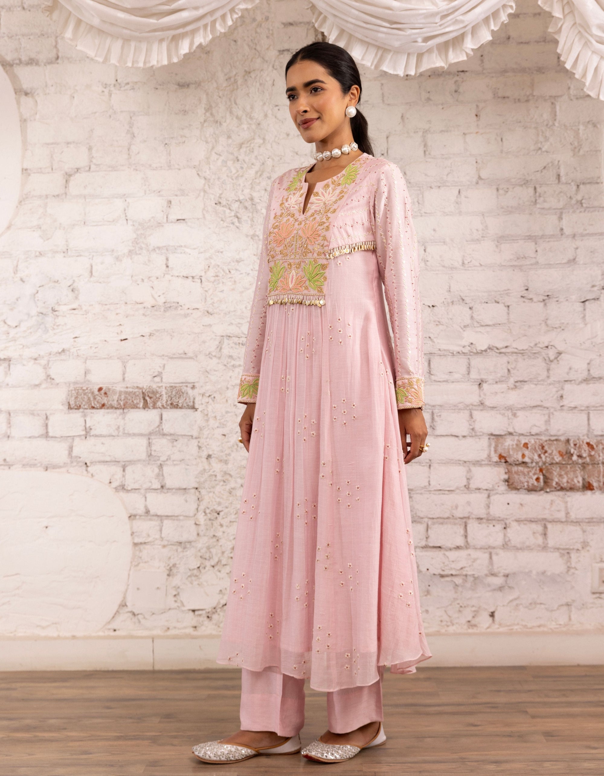 Pink Lotus Yoke Noor Anarkali Kurta Set
