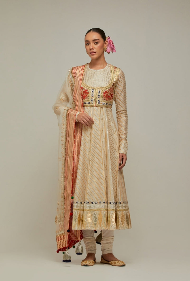 Creme Gota Anarkali Mehreen Jacket Set