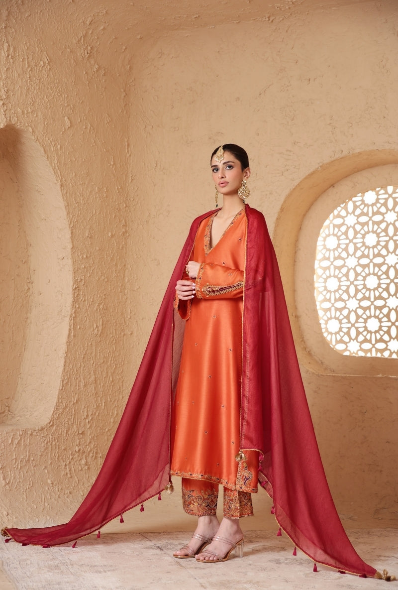 Orange Applique Nihira Kurta Set