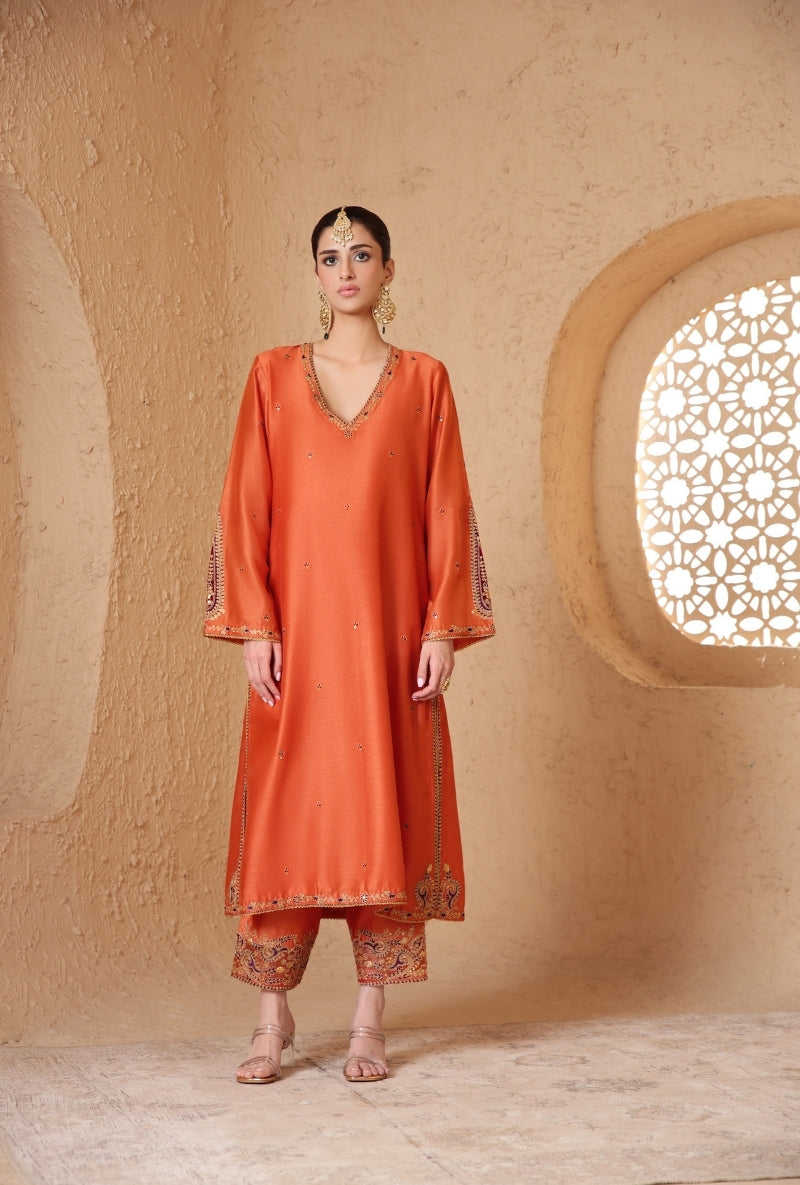 Orange Applique Nihira Kurta Set