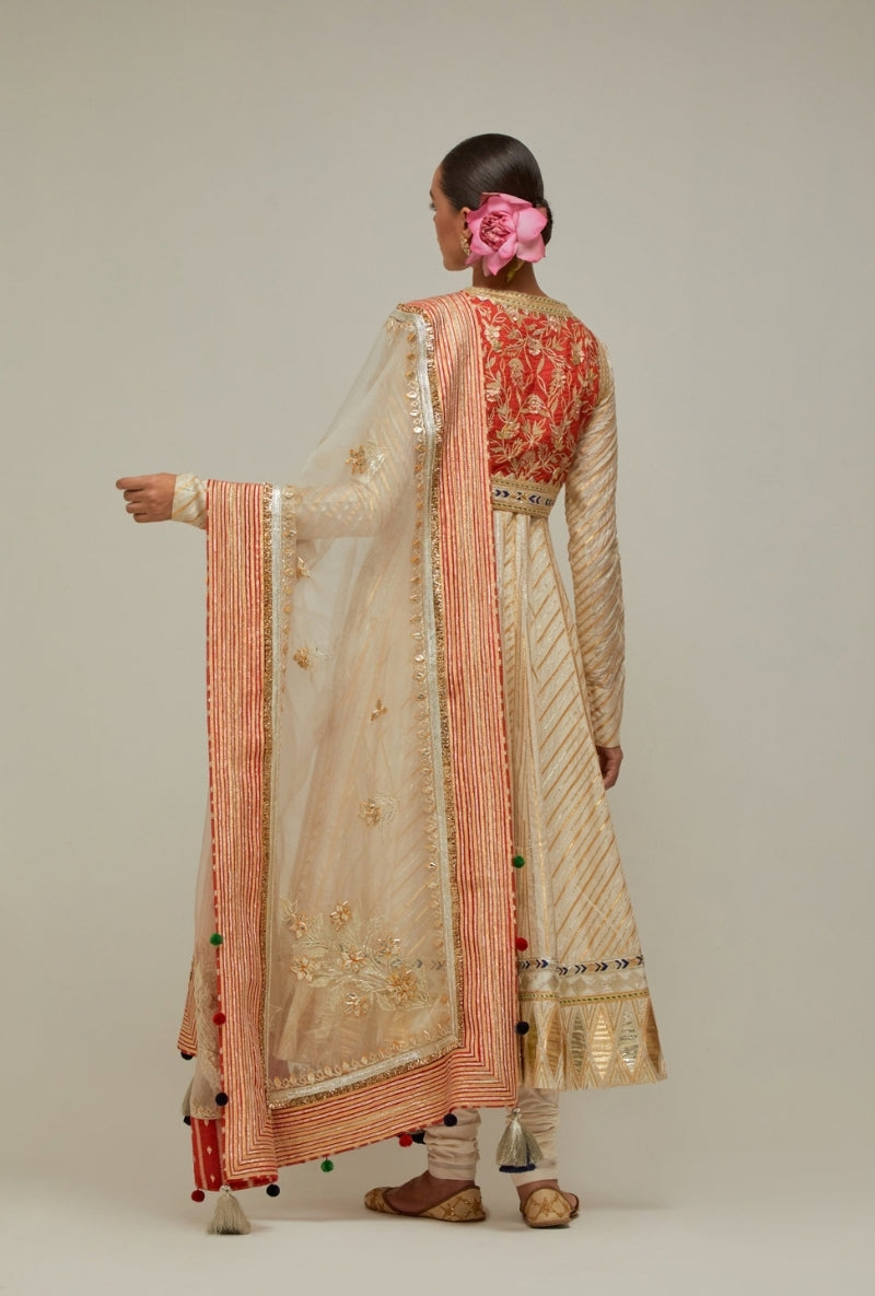 Creme Gota Anarkali Mehreen Jacket Set
