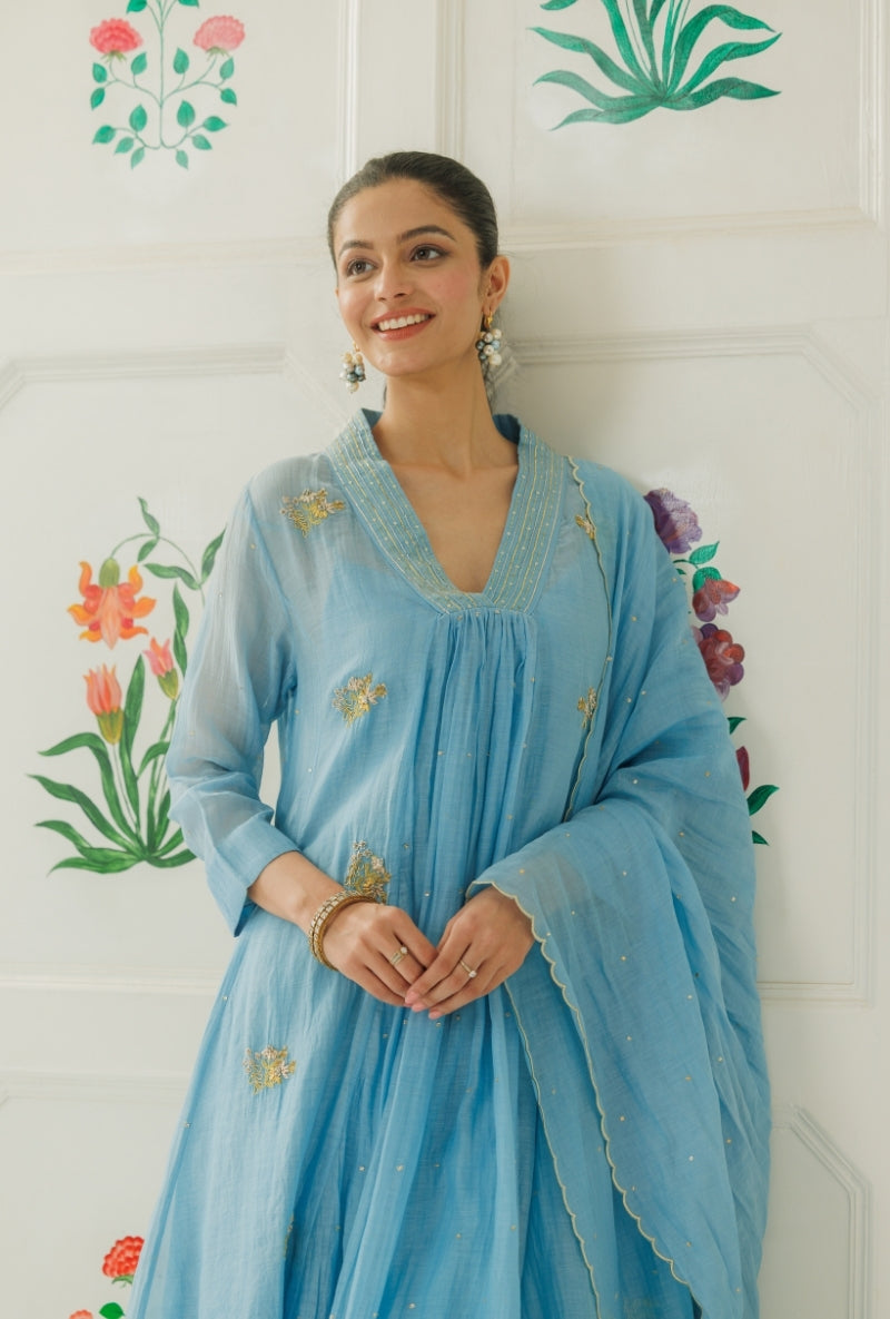 Light Blue Pitta Handwork Baani Kurta Set