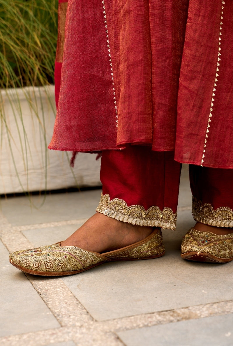 Red Embroidered Square Yoke Sabah Anarkali Set