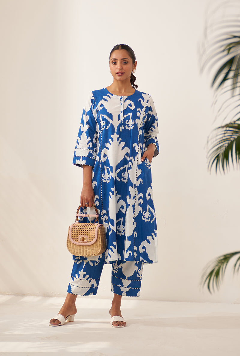 Blue Ikat Lovebirds Kurta Set