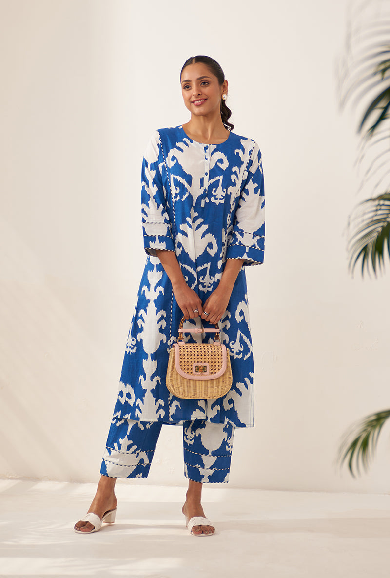 Blue Ikat Lovebirds Kurta Set