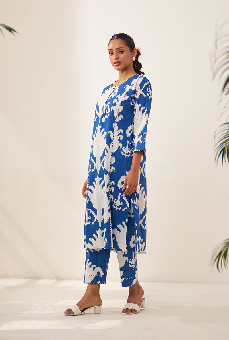 Blue Ikat Lovebirds Kurta Set