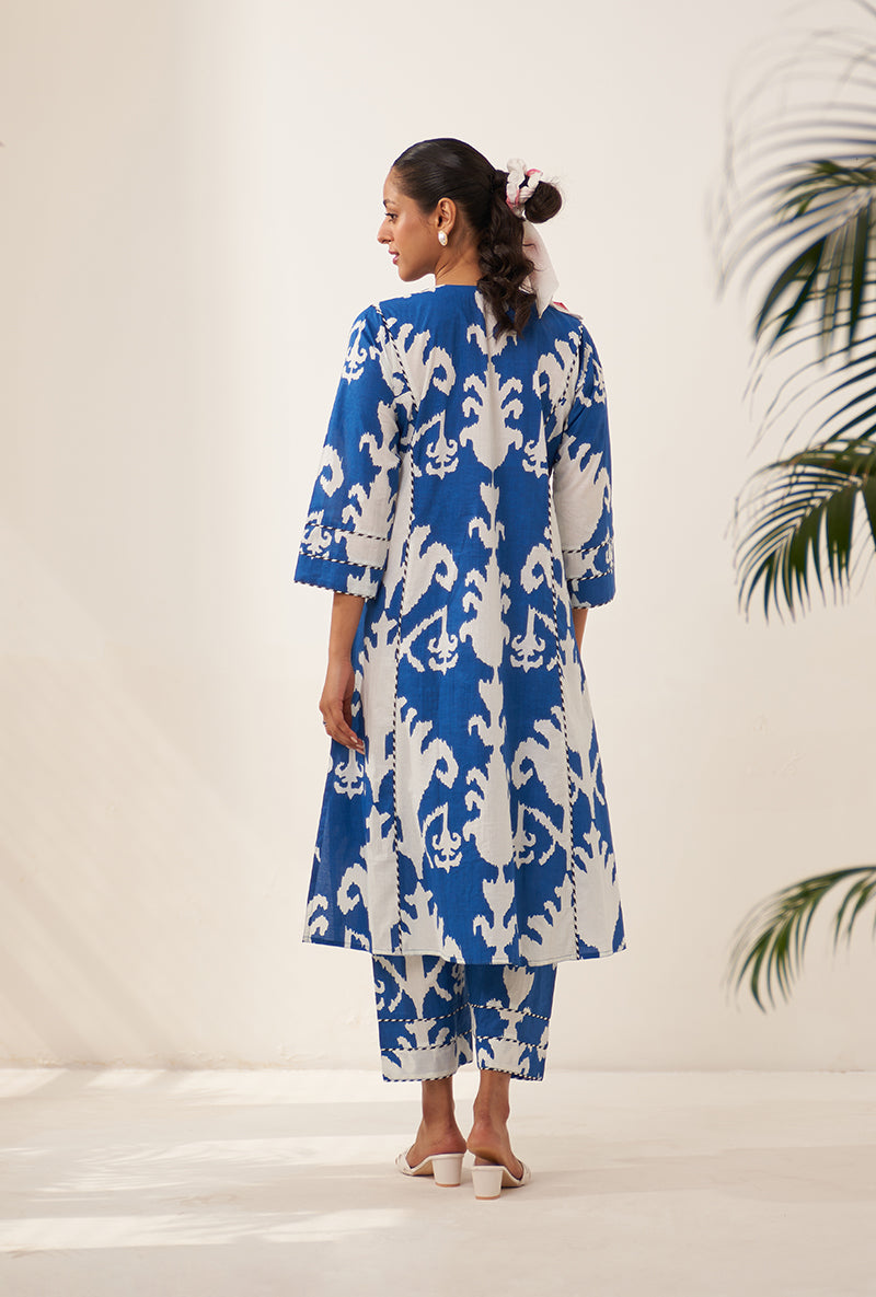 Blue Ikat Lovebirds Kurta Set