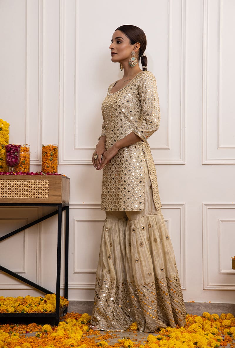 Ivory Mirror Hoor Gharara Set