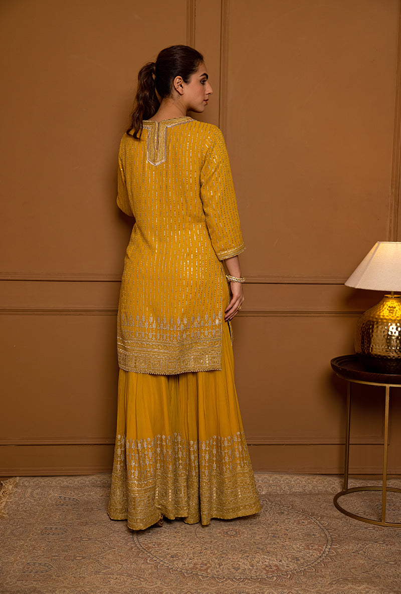 Mustard Sequins And Zari Hoor 2.0 Gharara Set