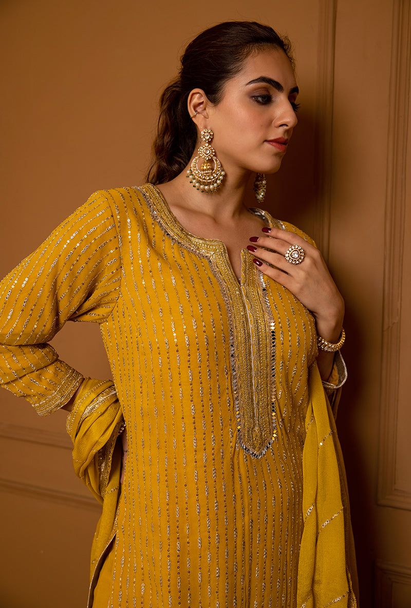 Mustard Sequins And Zari Hoor 2.0 Gharara Set