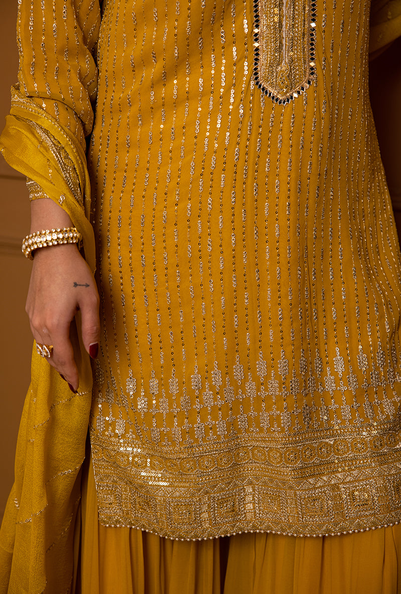 Mustard Sequins And Zari Hoor 2.0 Gharara Set