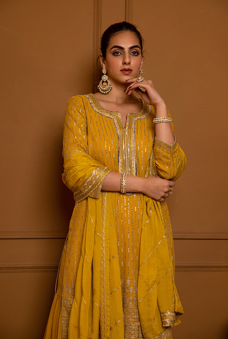 Mustard Sequins And Zari Hoor 2.0 Gharara Set