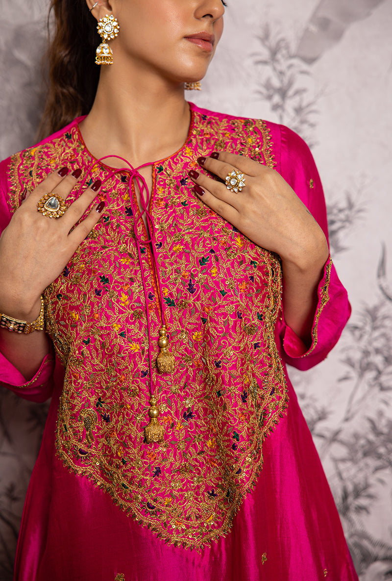 Rani Pink Bird Embroidered Long Shaheen Salwar Set