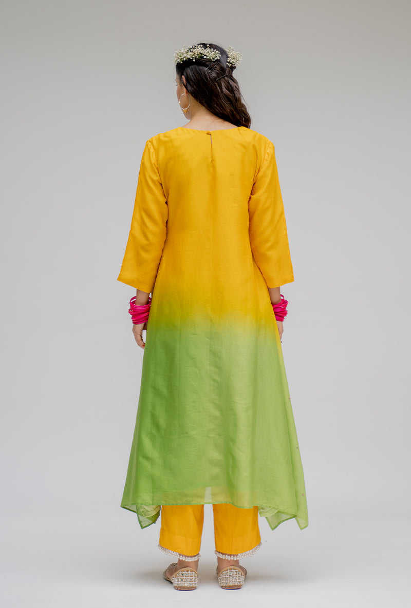 Yellow Ombre Asymmetric Nyra Kurta Set