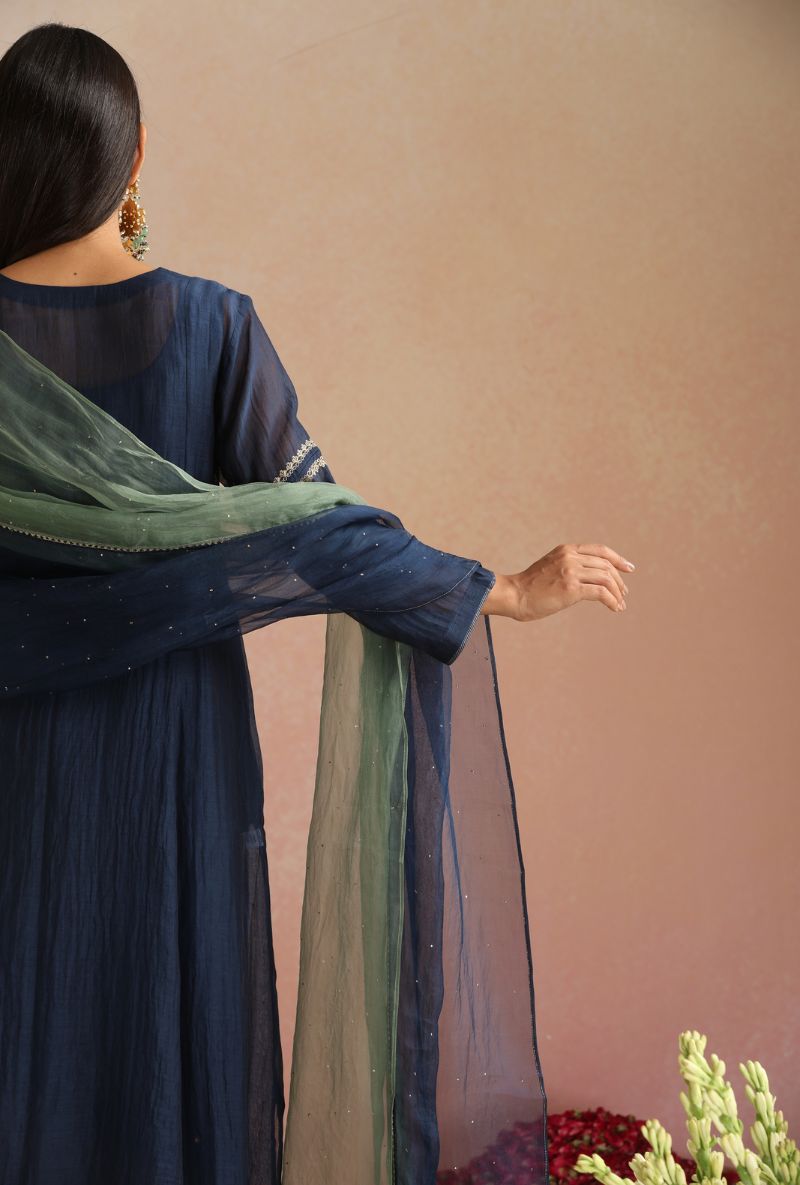 Navy Blue Zari Embroidery Itrh Kurta Set