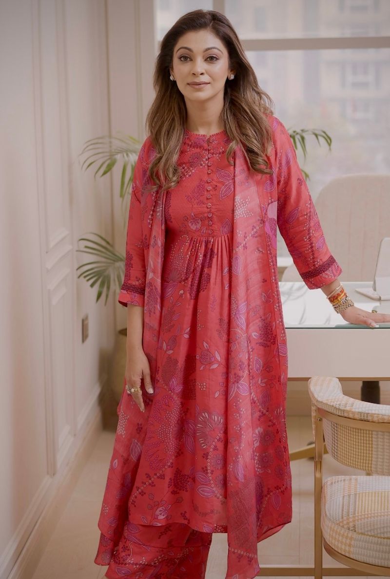 Meghna Nayyar in Tomoato Red Hand Printed Overlay Set