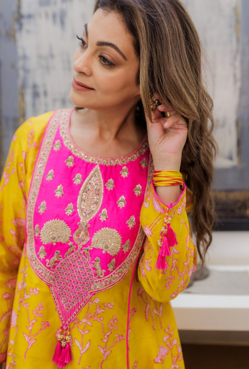 Meghna Nayyar in Mustard Heavy Yoke Block Print Kurta Set