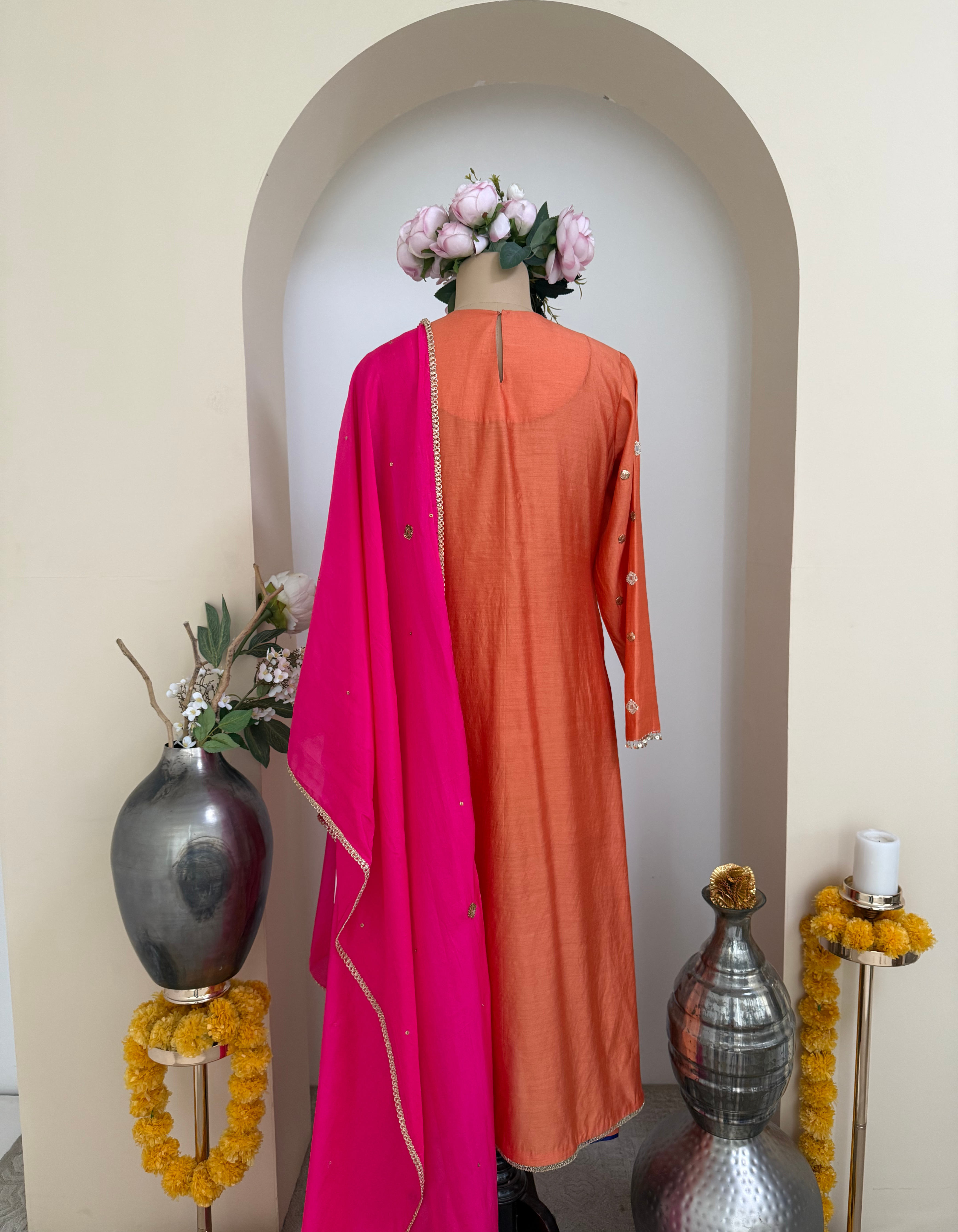 Orange Lotus Yoke Rani Kurta Set