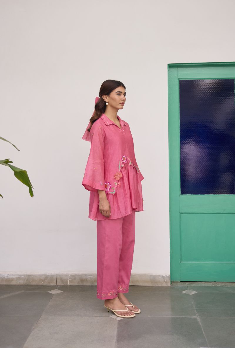 Pink Floral Embroidered With Sequins Vaidehi Co-ord Set