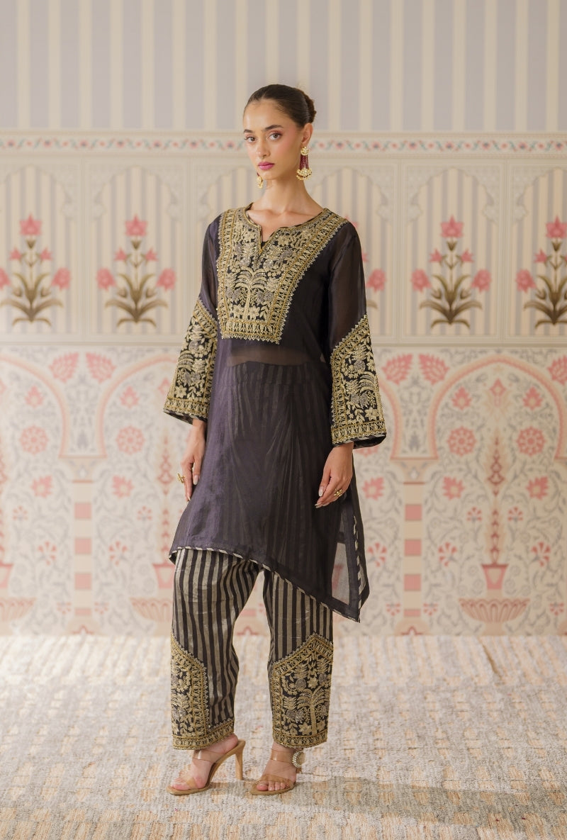 Black Dori and Sequin Hand Embroidery Mallika Farshi Set