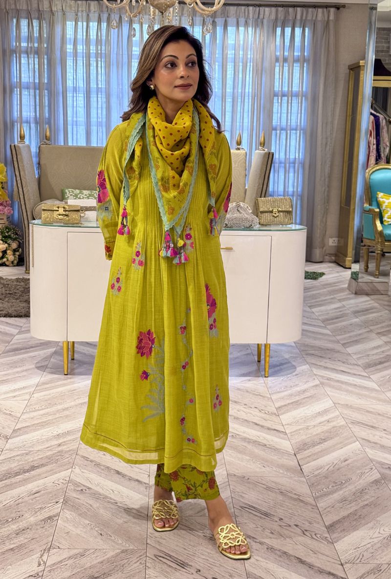 Meghna Nayyar in Mint Green Pintuck Yoke Hand Block Print Kurta Set