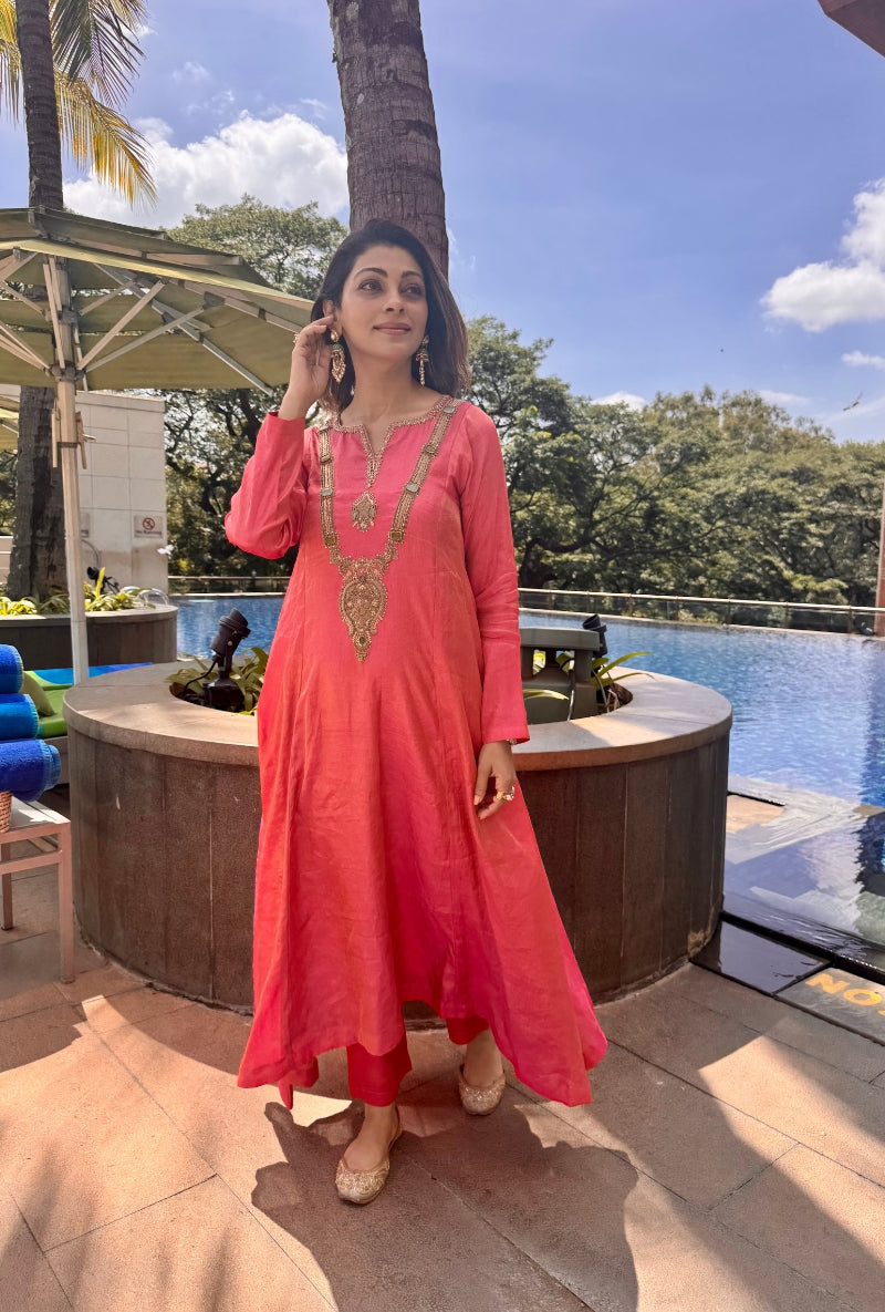 Meghna Nayyar in Pink Jewel Neck Anarkali Set
