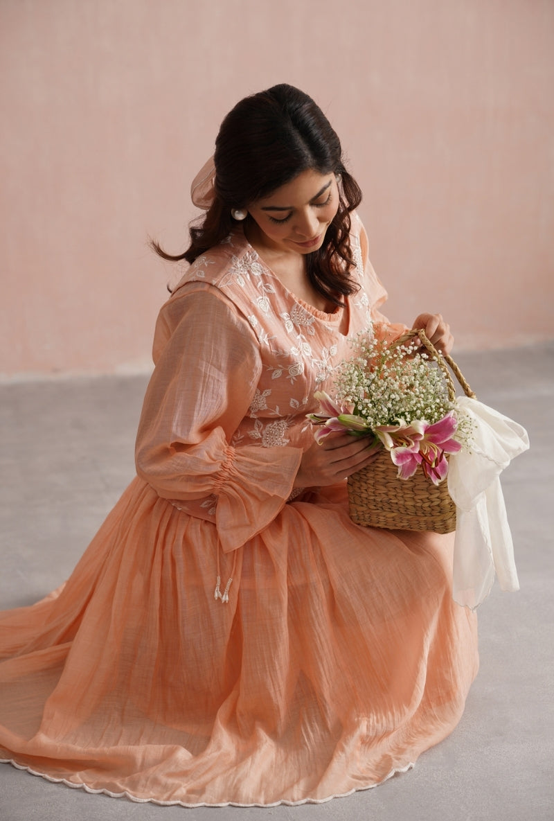 Peach Pearl Embroidered Waistcoat Prisha Dress