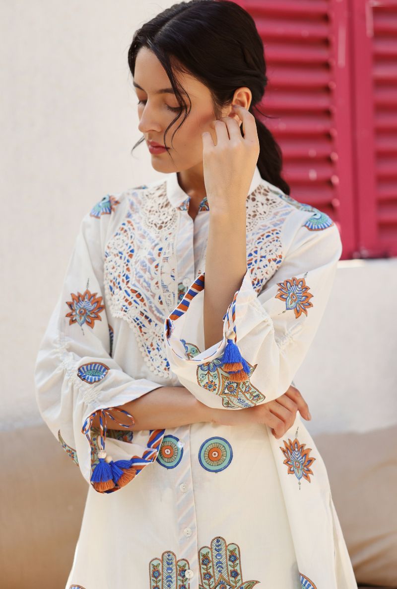 Ivory Hamza Print Gaze Kurta Set