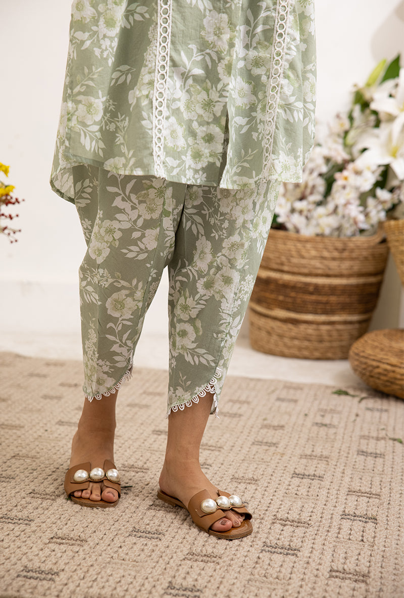 Olive Green Fern Print Daisy Co-ord Set