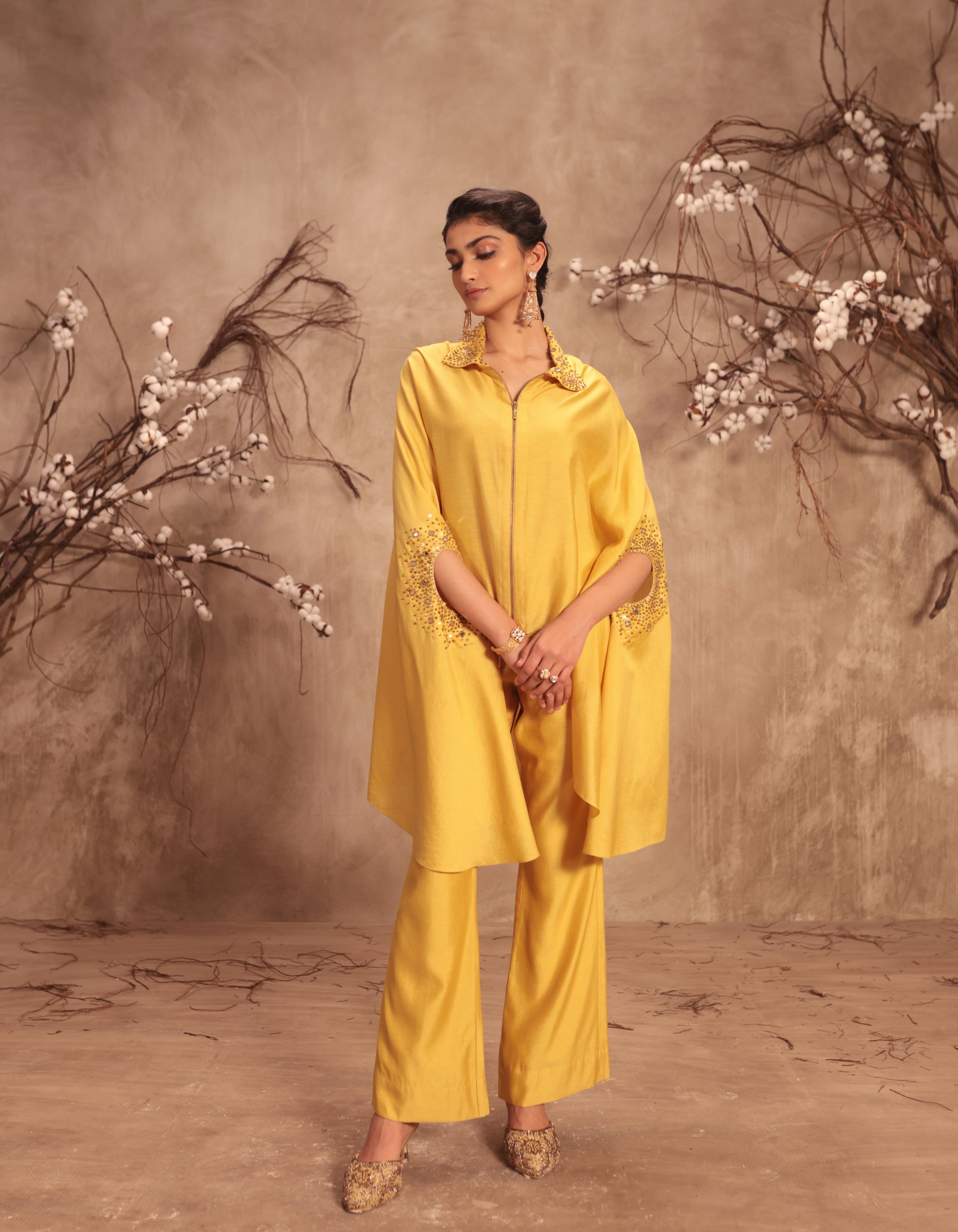 Dark Yellow Cape Rani Co-ord Set