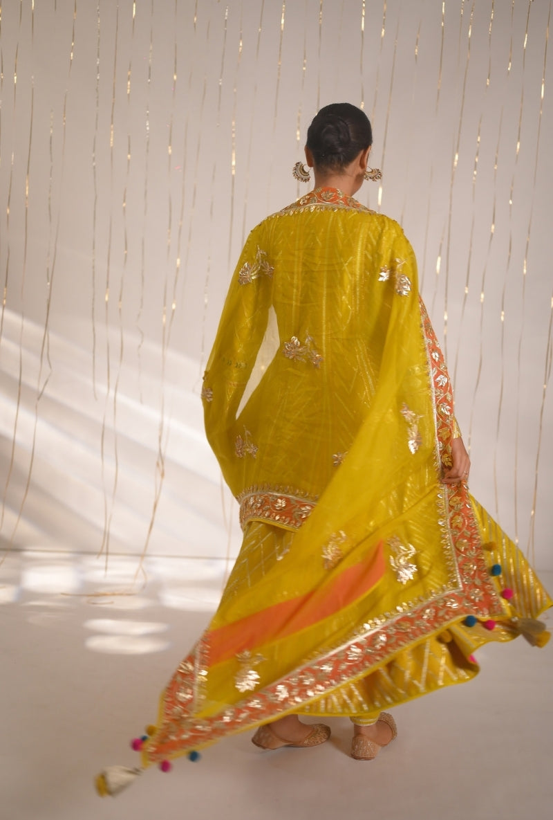 Yellow Gota Lace and Patti Long Mehreen Anarkali Set