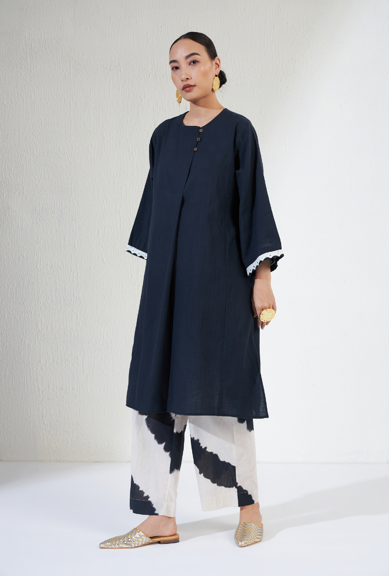 Black Clamp Dye Bottom Zoya Olivia Kurta Set