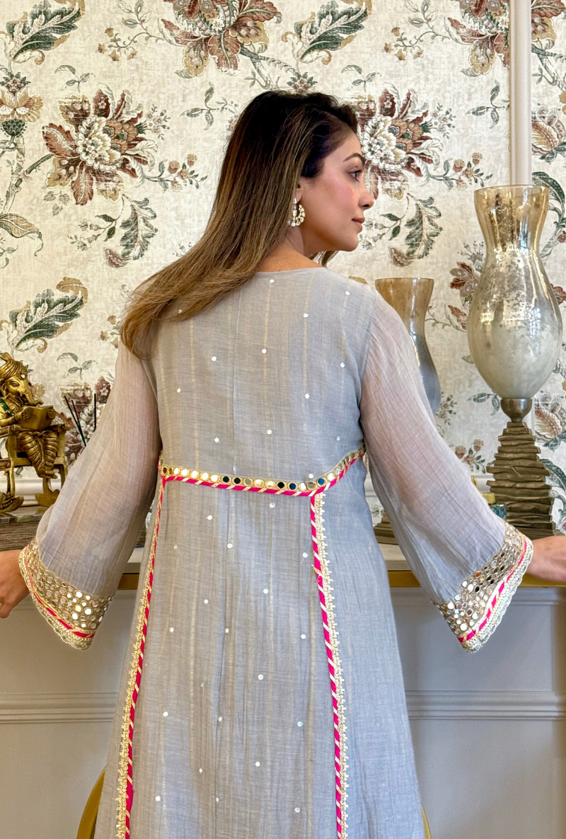 Meghna Nayyar in Grey Elephant Motif Morbagh Kurta Set