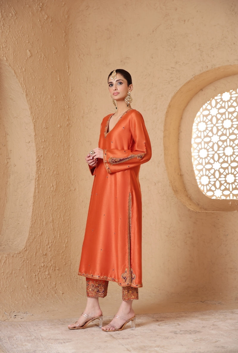 Orange Applique Nihira Kurta Set