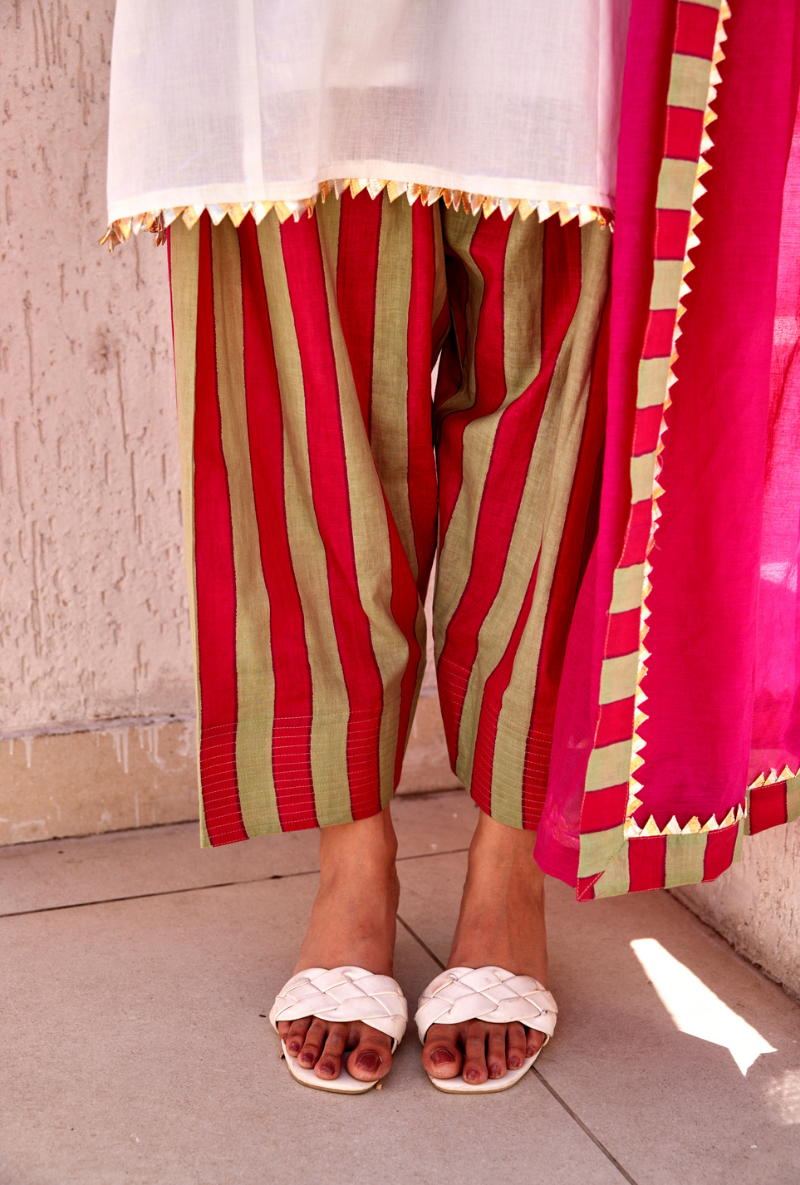 Pink And Green Stripes Peony Farshi Salwar Set