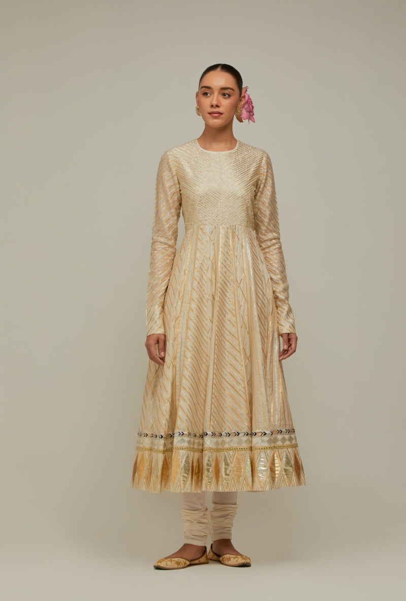 Creme Gota Anarkali Mehreen Jacket Set