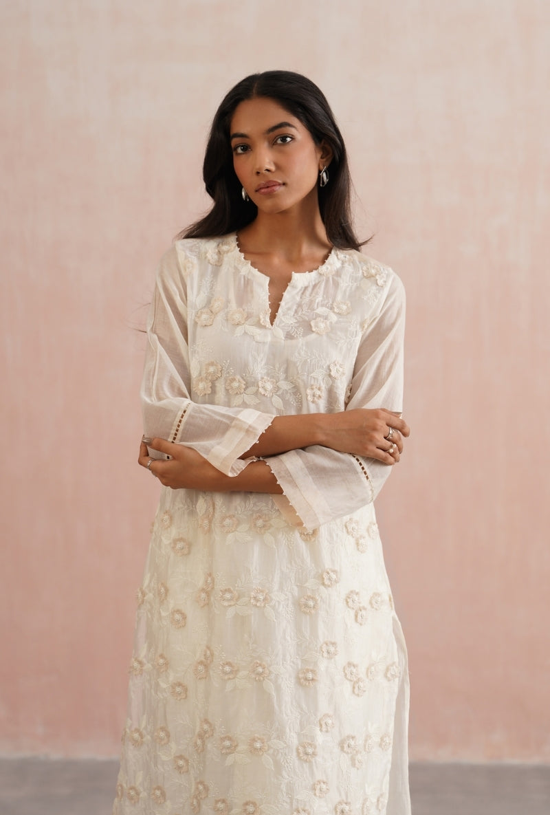 Ivory Pearl Heavy Embroidered Prisha Kurta Set