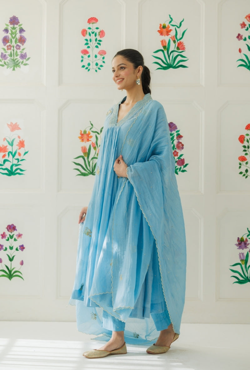 Light Blue Pitta Handwork Baani Kurta Set
